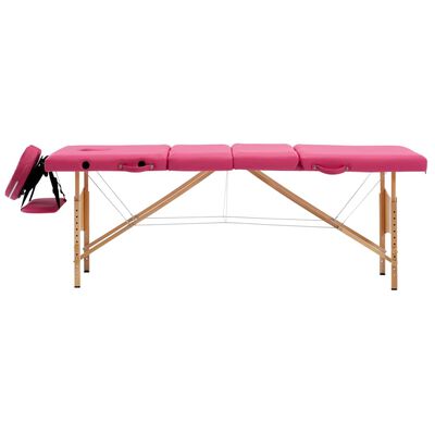 vidaXL Skladací masážny stôl 4 zónový drevený ružový