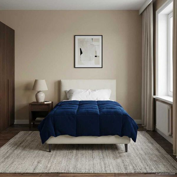 vidaXL Letn&aacute; prikr&yacute;vka &Scaron;nurovan&yacute; Tmavomodr&aacute; 135 x 200 cm Mikrovl&aacute;kno