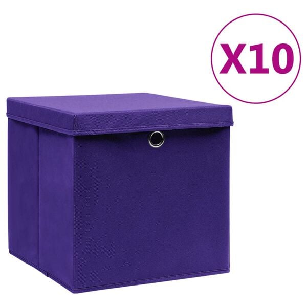 vidaXL &Uacute;ložn&eacute; boxy s vekom 10 ks, 28x28x28 cm, fialov&eacute;