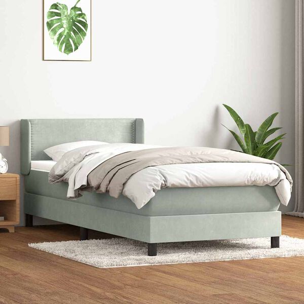 vidaXL Posteľn&yacute; r&aacute;m boxspring s matracom Svetlosiv&aacute; 80x210 cm zamat