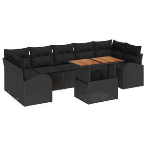vidaXL S&uacute;prava z&aacute;hradn&yacute;ch pohoviek s &uacute;ložiskom 8 pcs Čierna Poly ratan