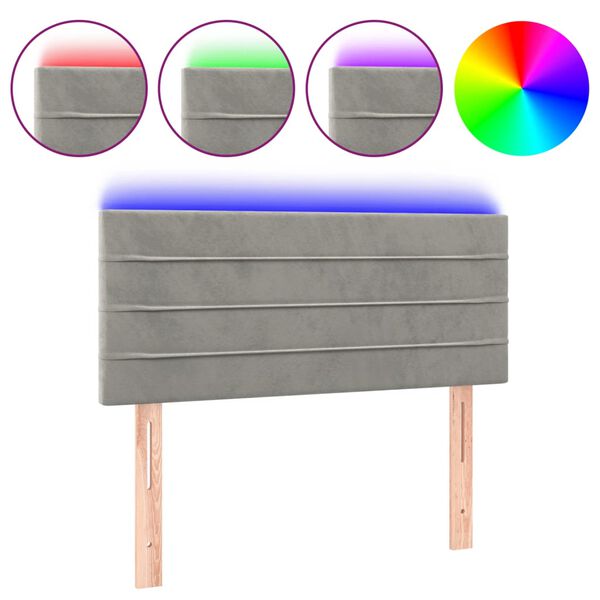 vidaXL Čelo postele s LED bledosiv&eacute; 100x5x78/88 cm zamat
