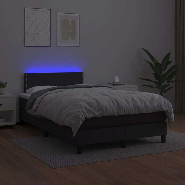 vidaXL Boxspring posteľ s matracom a LED, čierna 120x190cm, umelá koža