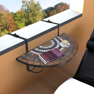 vidaXL Závesný stolík na balkón, tehlovo biely, mozaikový