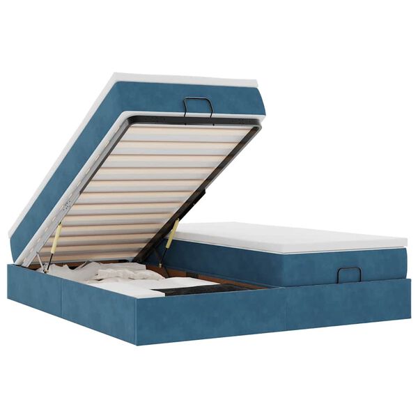 vidaXL Osmanský rám postele s matracmi tmavomodrá 180x200 cm zamat