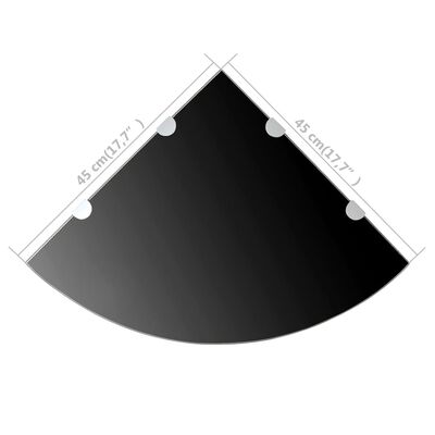 vidaXL Sklenená rohová polička s chrómovanou podperou, čierna, 45x45 cm