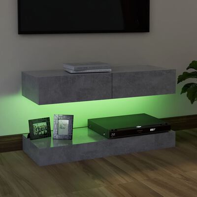 vidaXL TV skrinka s LED svetlami betónová sivá 90x35 cm