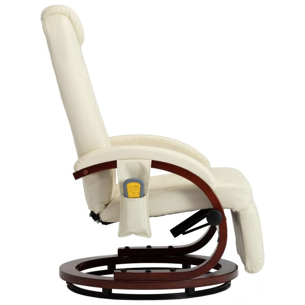 vidaXL Sklápacie masážne TV kreslo, krémovo biele, umelá koža