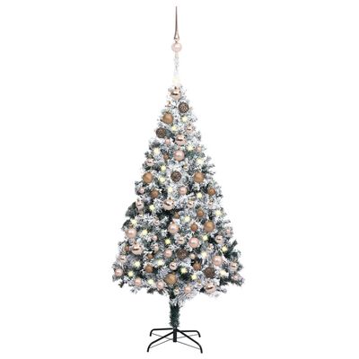 vidaXL Osvetlený umelý vianočný stromček s guľami, zelený 180 cm, PVC