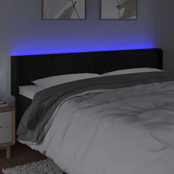 vidaXL Čelo postele s LED čierne 163x16x78/88 cm zamat