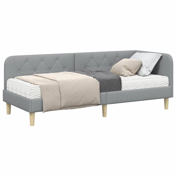 vidaXL Rohový rám postele s matracmi Svetlosivá 80 x 200 cm látka