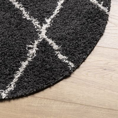vidaXL Shaggy koberec PAMPLONA, vysoký vlas, čierno krémový Ø 100 cm
