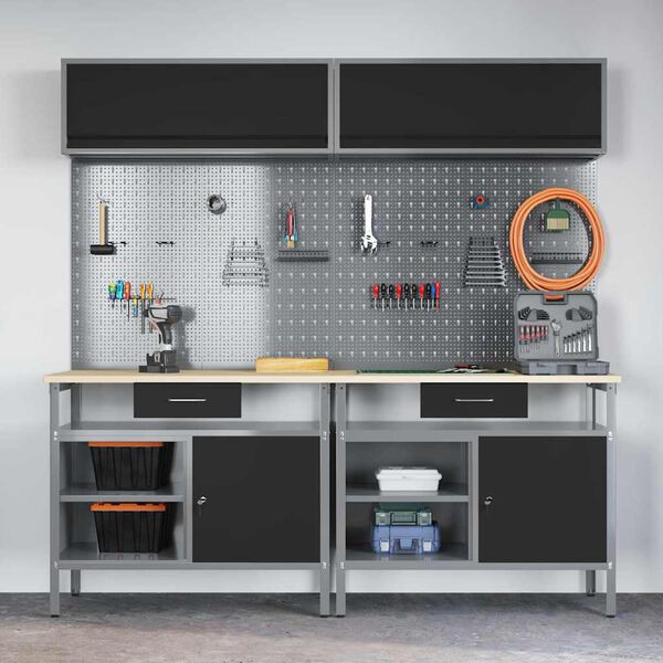 vidaXL Sada pracovného stola 8 pcs Čierna 200 x 55 x 200 cm Oceľ