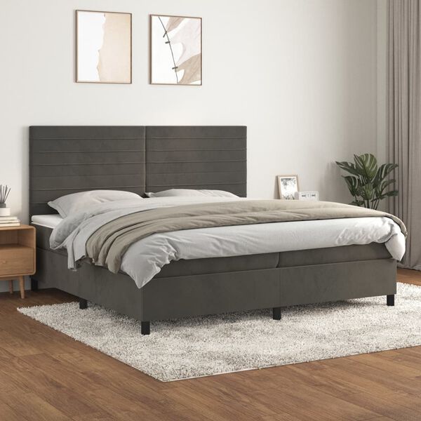 vidaXL Posteľn&yacute; r&aacute;m boxspring s matracom tmavosiv&yacute; 200x200 cm zamat