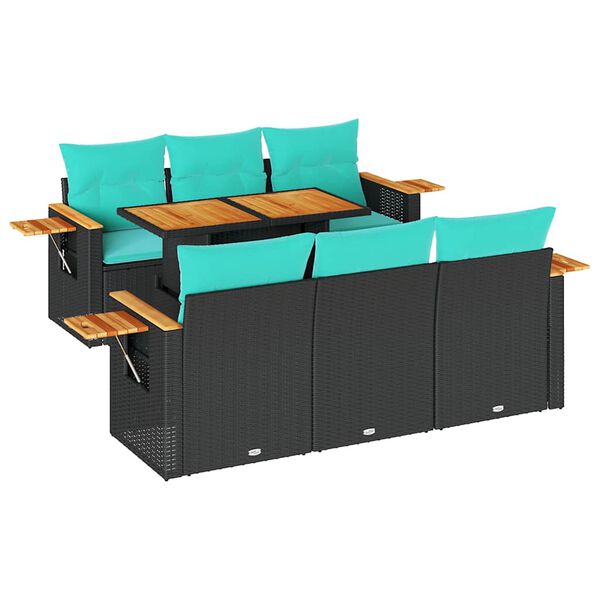 vidaXL 7-dielna z&aacute;hradn&aacute; s&uacute;prava pohoviek s vank&uacute;&scaron;mi čierna polyratan