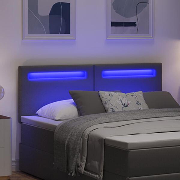 vidaXL LED hlavov&aacute; doska Siv&aacute; 160 cm Umel&aacute; koža