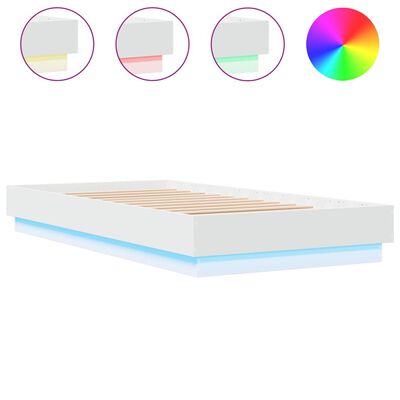vidaXL Rám postele s LED svetlami biely 90x190 cm