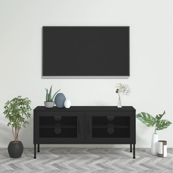 vidaXL TV skrinka čierna 105x35x50 cm oceľ