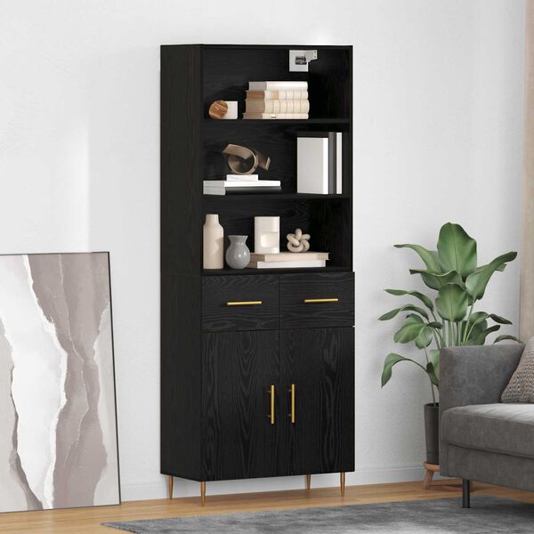 vidaXL Highboard Čierny dub 69,5 x 34 x 180 cm Kompozitn&eacute; drevo