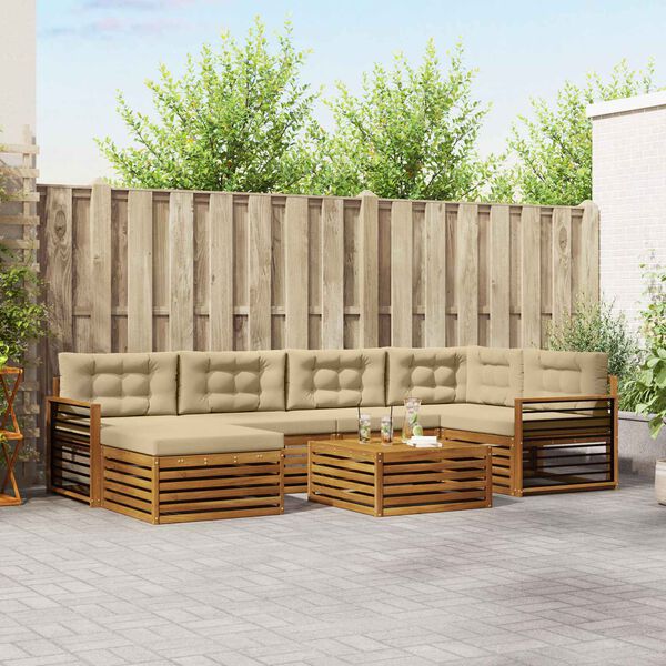 vidaXL Z&aacute;hradn&aacute; s&uacute;prava gaučov s vank&uacute;&scaron;om 7 pcs Pr&iacute;rodn&aacute; a b&eacute;žov&aacute;