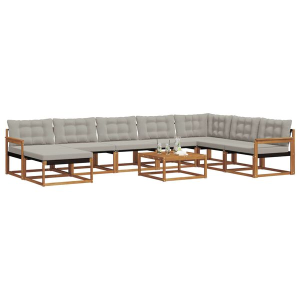 vidaXL Z&aacute;hradn&aacute; s&uacute;prava gaučov s vank&uacute;&scaron;om 9 pcs Pr&iacute;rodn&aacute; a svetlosiv&aacute;