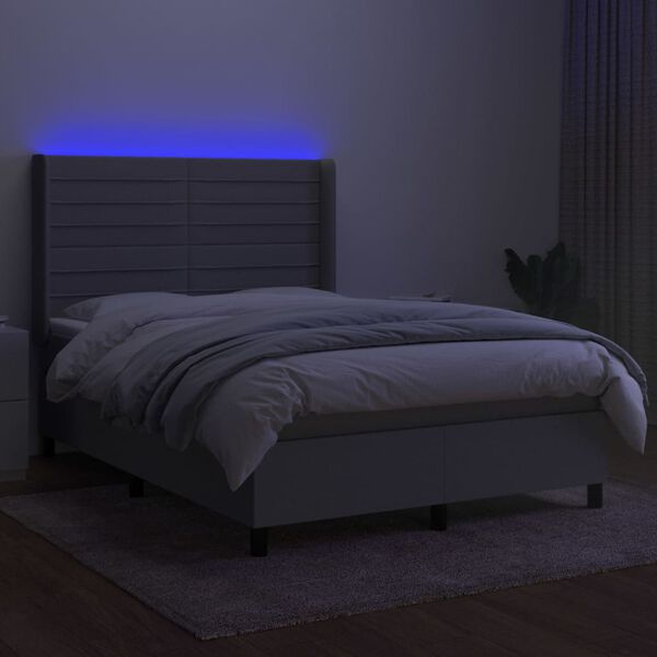 vidaXL Posteľ boxsping s matracom a LED bledosiv&aacute; 140x190 cm l&aacute;tka