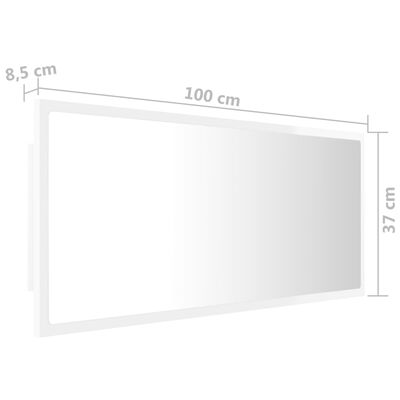 vidaXL LED kúpeľňové zrkadlo lesklé biele 100x8,5x37 cm drevotrieska