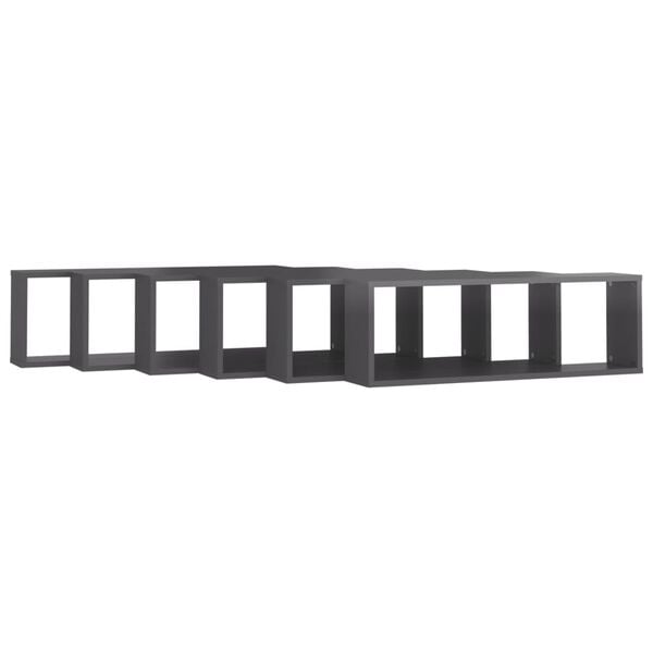 vidaXL N&aacute;stenn&eacute; police 6ks, leskl&eacute; siv&eacute; 80x15x26,5cm, kompozitn&eacute; drevo