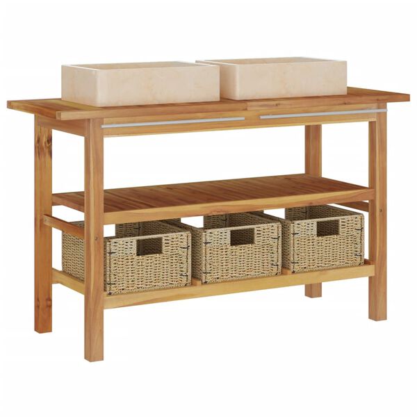 vidaXL Kúpelňová skrinka a krémové mramorové umývadlá tíkový masív