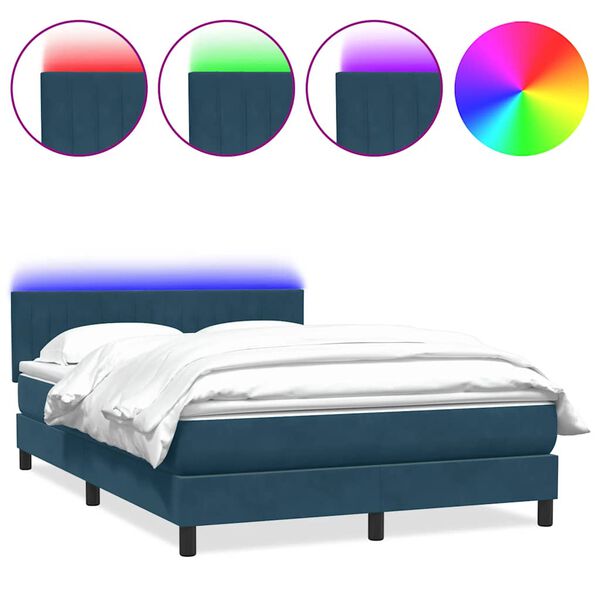 vidaXL Box Spring Posteľ s matracom a LED Tmavomodr&aacute; 140x220 cm Zamat