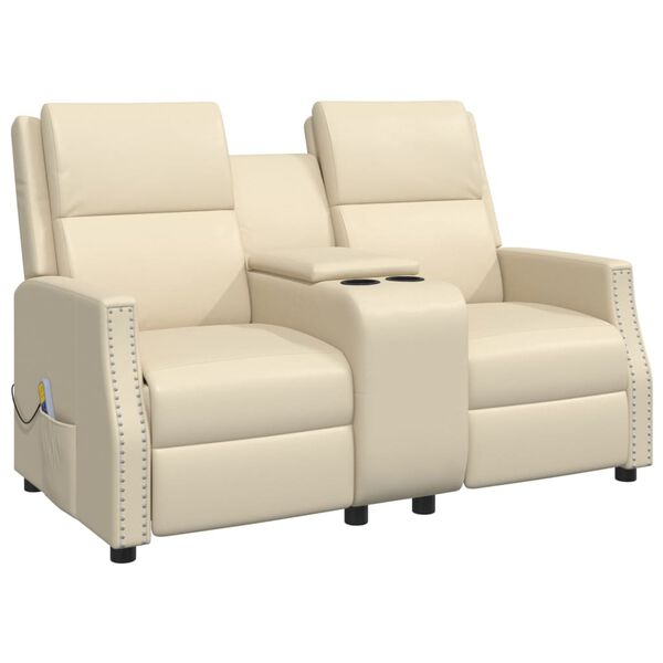 vidaXL 2-miestne sklápacie masážne kreslo, krémové, umelá koža