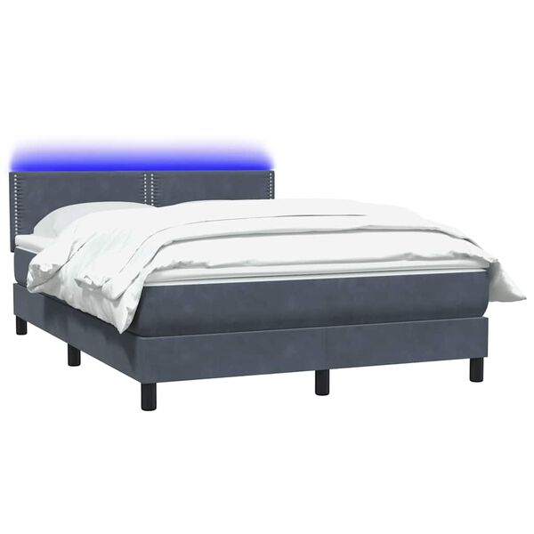 vidaXL Posteľn&yacute; r&aacute;m boxspring s matracom a LED tmavosiv&yacute; 140x210 cm zamat