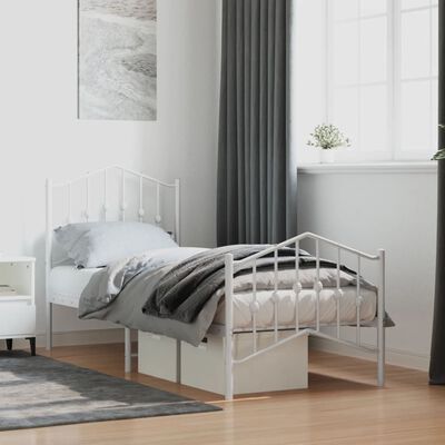 vidaXL Kovový rám postele s predným a zadným čelom biely 75x190 cm