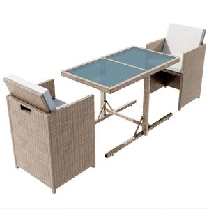 vidaXL 3-dielna bistro s&uacute;prava s podložkami, polyratan, b&eacute;žov&aacute;