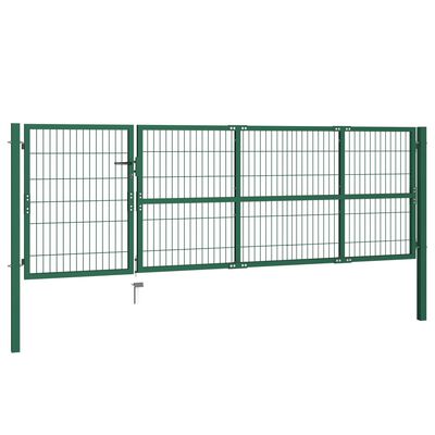 vidaXL Záhradná plotová brána so stĺpikmi 350x100 cm, oceľ, zelená