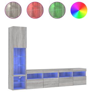 vidaXL 4-dielne TV n&aacute;stenn&eacute; skrinky s LED siv&eacute; sonoma kompozitn&eacute; drevo