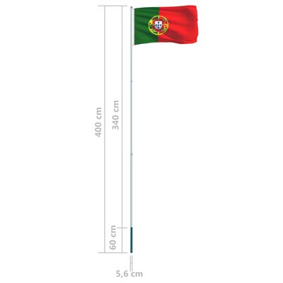 vidaXL Portugalská vlajka a stĺp 4 m hliníkový