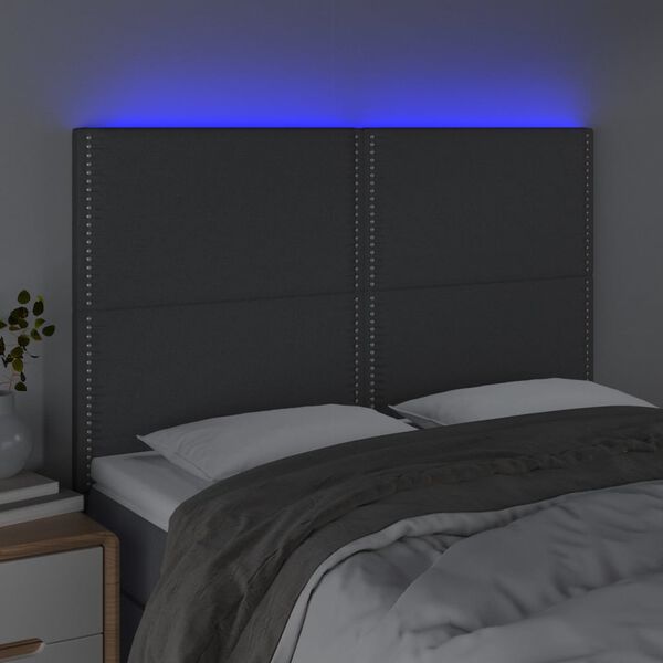 vidaXL Čelo postele s LED tmavosiv&eacute; 147x16x118/128 cm l&aacute;tka