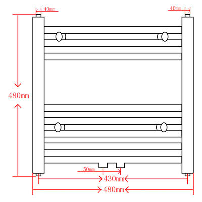 Čierny rebríkový radiátor na centrálne vykurovanie, rovný 480x480 mm