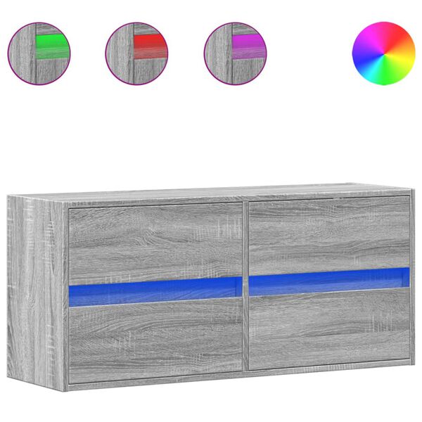 vidaXL TV nástenná skrinka s LED svetlami sivá sonoma 100x31x45 cm