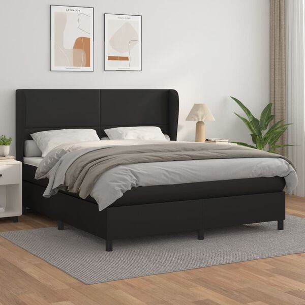 vidaXL Boxspring posteľ s matracom čierna 160x200 cm umel&aacute; koža