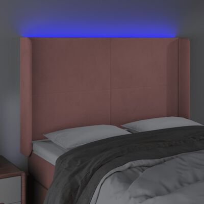 vidaXL Čelo postele s LED ružové 147x16x118/128 cm zamat