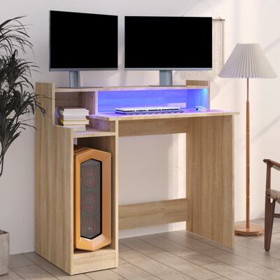 vidaXL Stôl s LED svetlami, dub sonoma 97x45x90 cm, kompozitné drevo