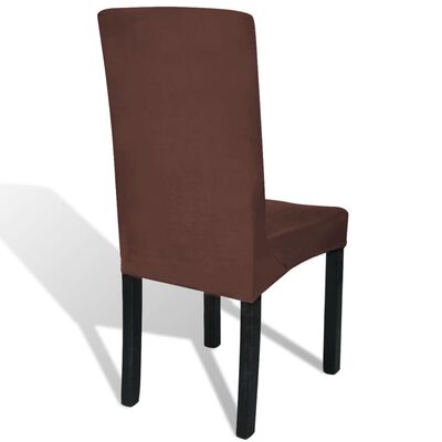 vidaXL Rovný naťahovací poťah na stoličku, 6 ks, hnedý