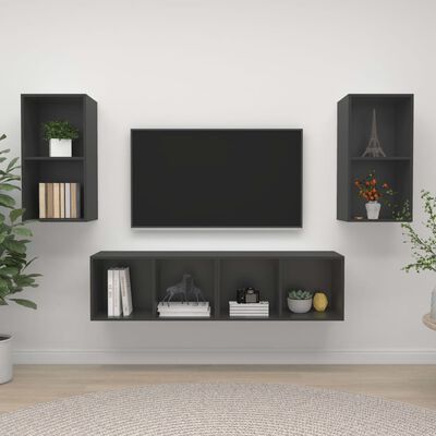 vidaXL Nástenné TV skrinky 4 ks sivé drevotrieska