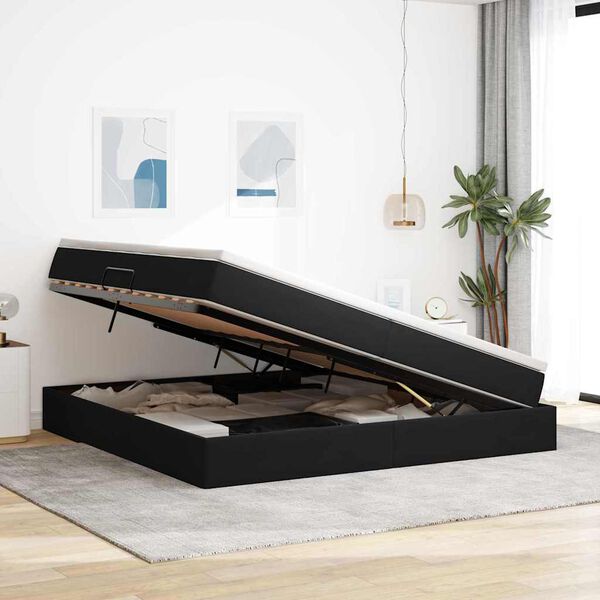 vidaXL Postel s &uacute;ložn&yacute;m prostorem a matrac&iacute; Čierna 200 x 200 cm Zamat