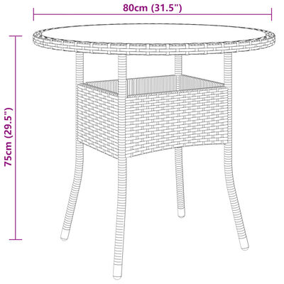 vidaXL Záhradný stôl Ø80x75 cm tvrdené sklo a polyratan béžový