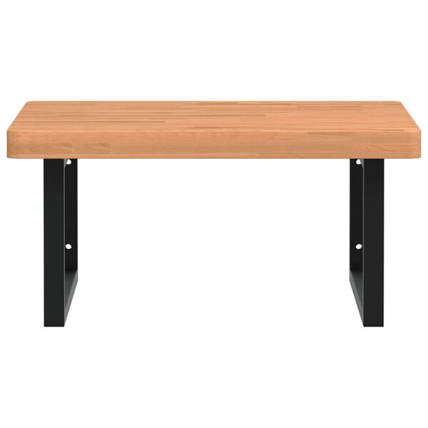 vidaXL Polica pod umývadlo nástenná oceľ a bukový masív