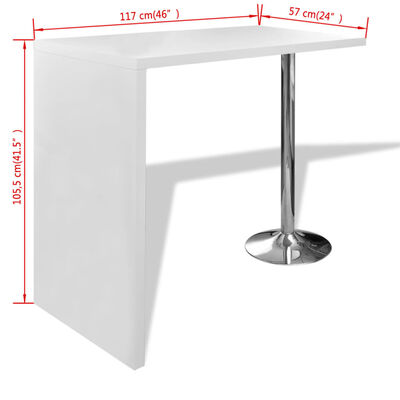 vidaXL Barový stolík, MDF, s 1 oceľovou nohou, vysoký lesk, biely