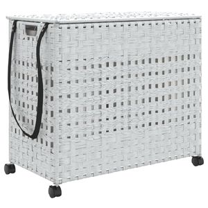 vidaXL K&ocirc;&scaron; na bielizeň s kolieskami biely 66x35x60 cm ratan